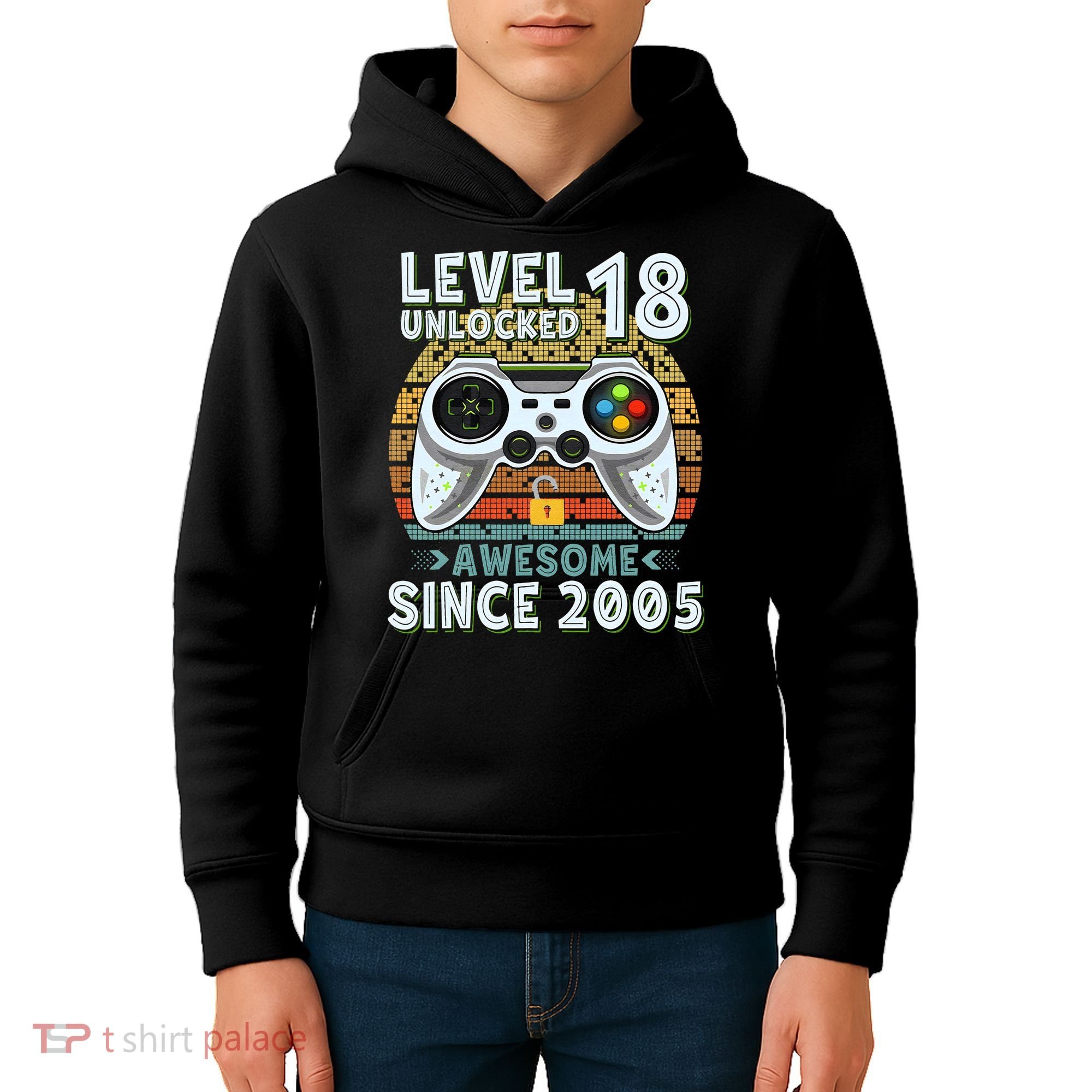 Level 18 Unlocked Awesome 2005 Funny Gamer 18th Birthday Kids Hoodie