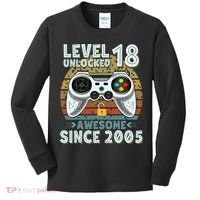 Level 18 Unlocked Awesome 2005 Funny Gamer 18th Birthday Kids Long Sleeve Shirt thumb 0