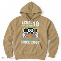 Level 18 Unlocked Awesome 2005 Funny Gamer 18th Birthday Hoodie thumb 0