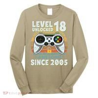 Level 18 Unlocked Awesome 2005 Funny Gamer 18th Birthday Long Sleeve Shirt thumb 0