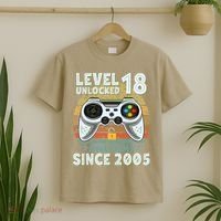 Level 18 Unlocked Awesome 2005 Funny Gamer 18th Birthday T-Shirt thumb 2