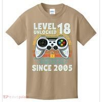 Level 18 Unlocked Awesome 2005 Funny Gamer 18th Birthday Kids T-Shirt thumb 0