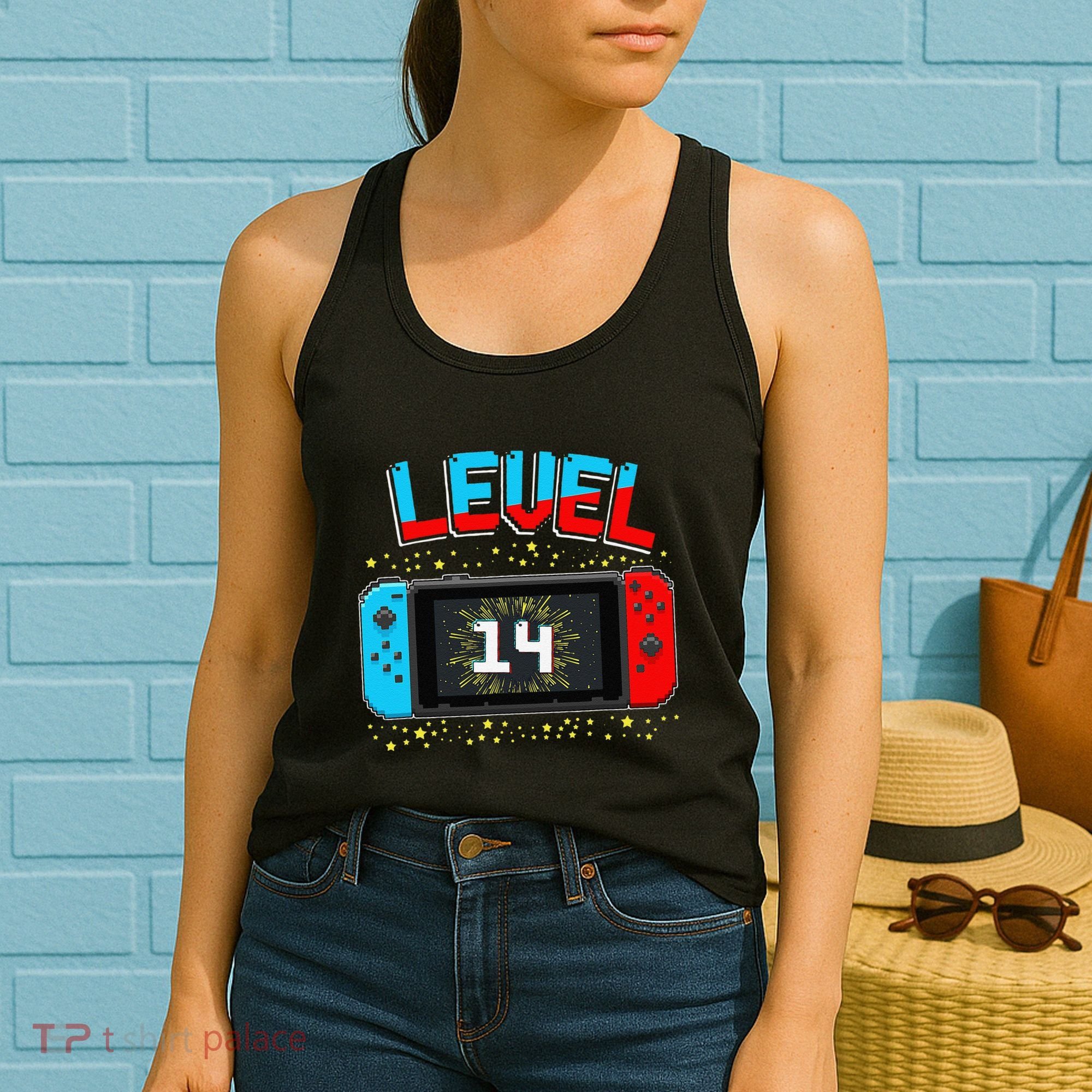Level 14 Unlocked Gamer 14th Birthday Gift Video Game Lovers Cute Women's Tank Top