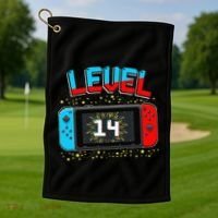 Level 14 Unlocked Gamer 14th Birthday Gift Video Game Lovers Cute Golf Towel thumb 1