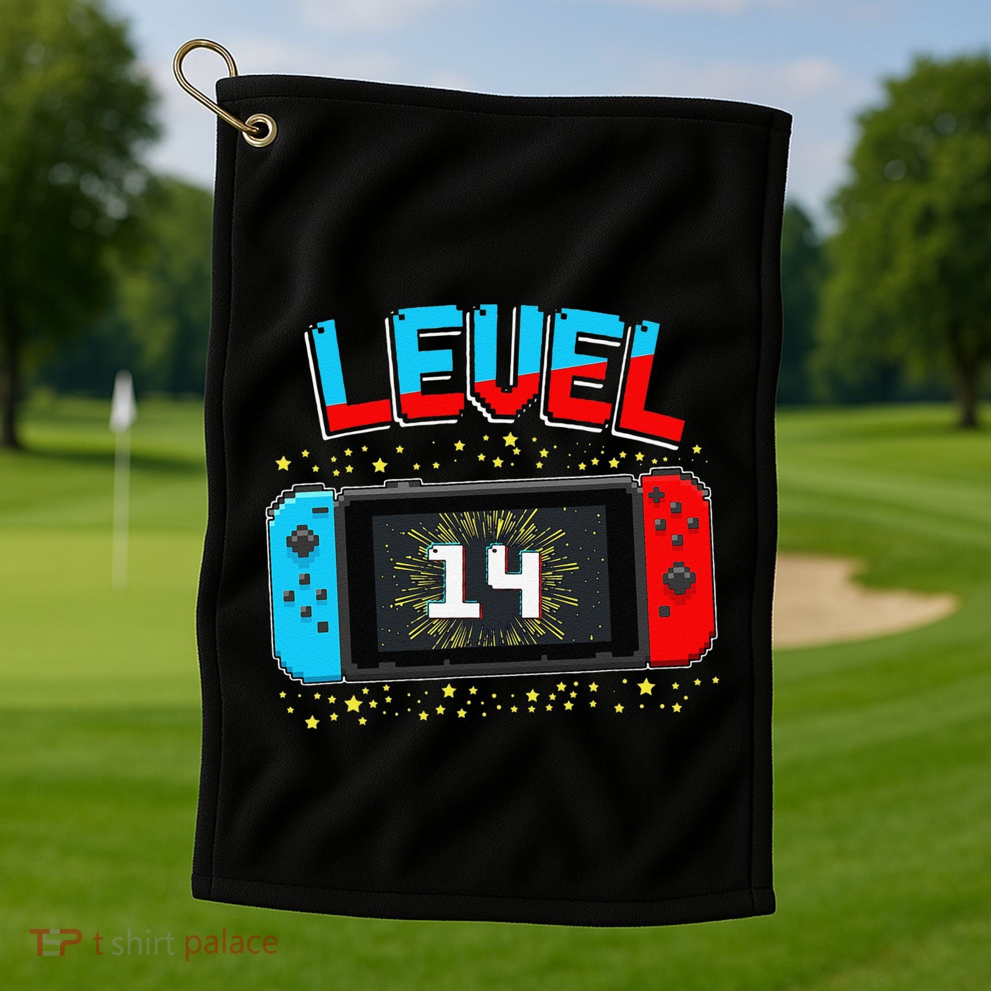 Level 14 Unlocked Gamer 14th Birthday Gift Video Game Lovers Cute Golf Towel