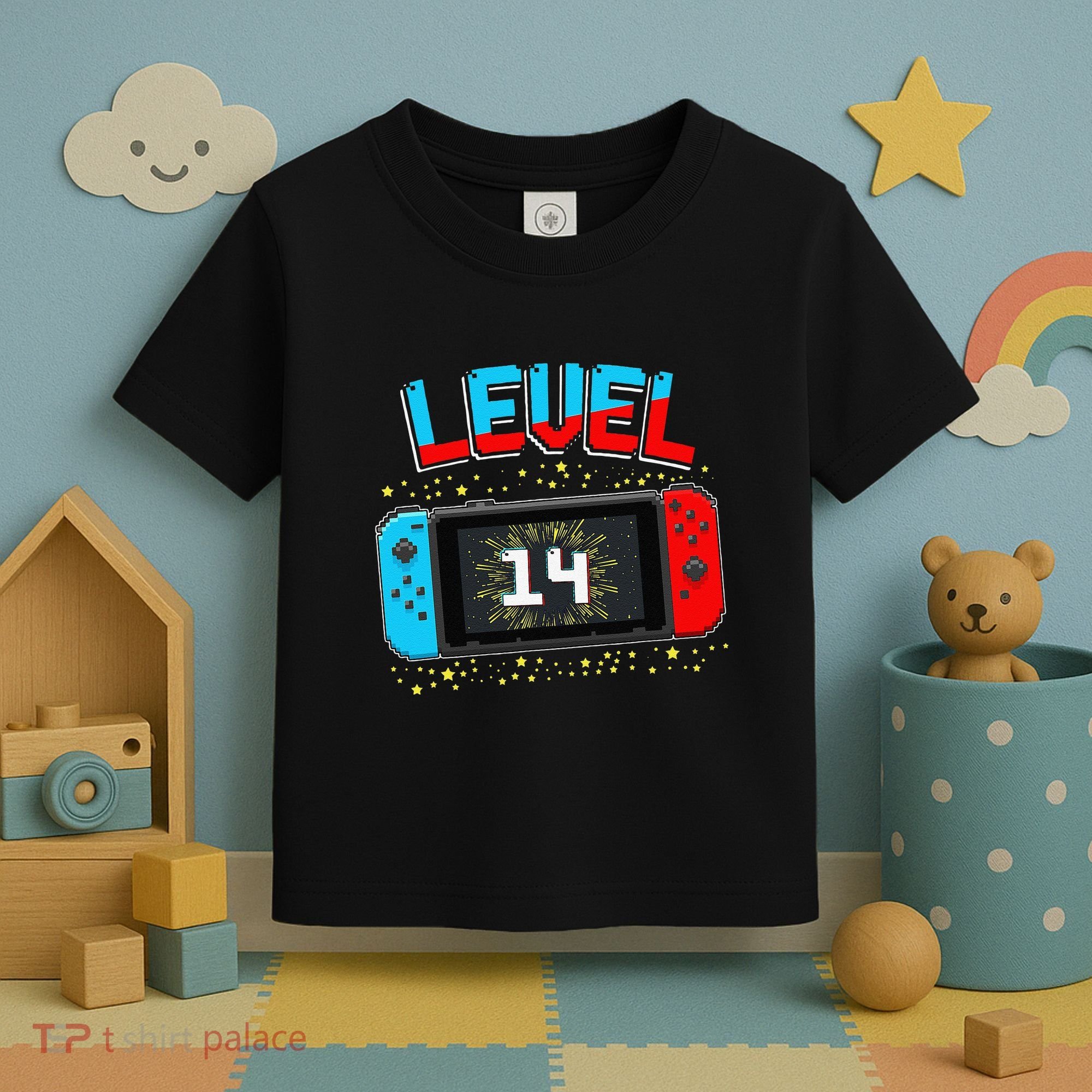 Level 14 Unlocked Gamer 14th Birthday Gift Video Game Lovers Cute Toddler T-Shirt
