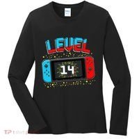 Level 14 Unlocked Gamer 14th Birthday Gift Video Game Lovers Cute Women's Long Sleeve Shirt thumb 0