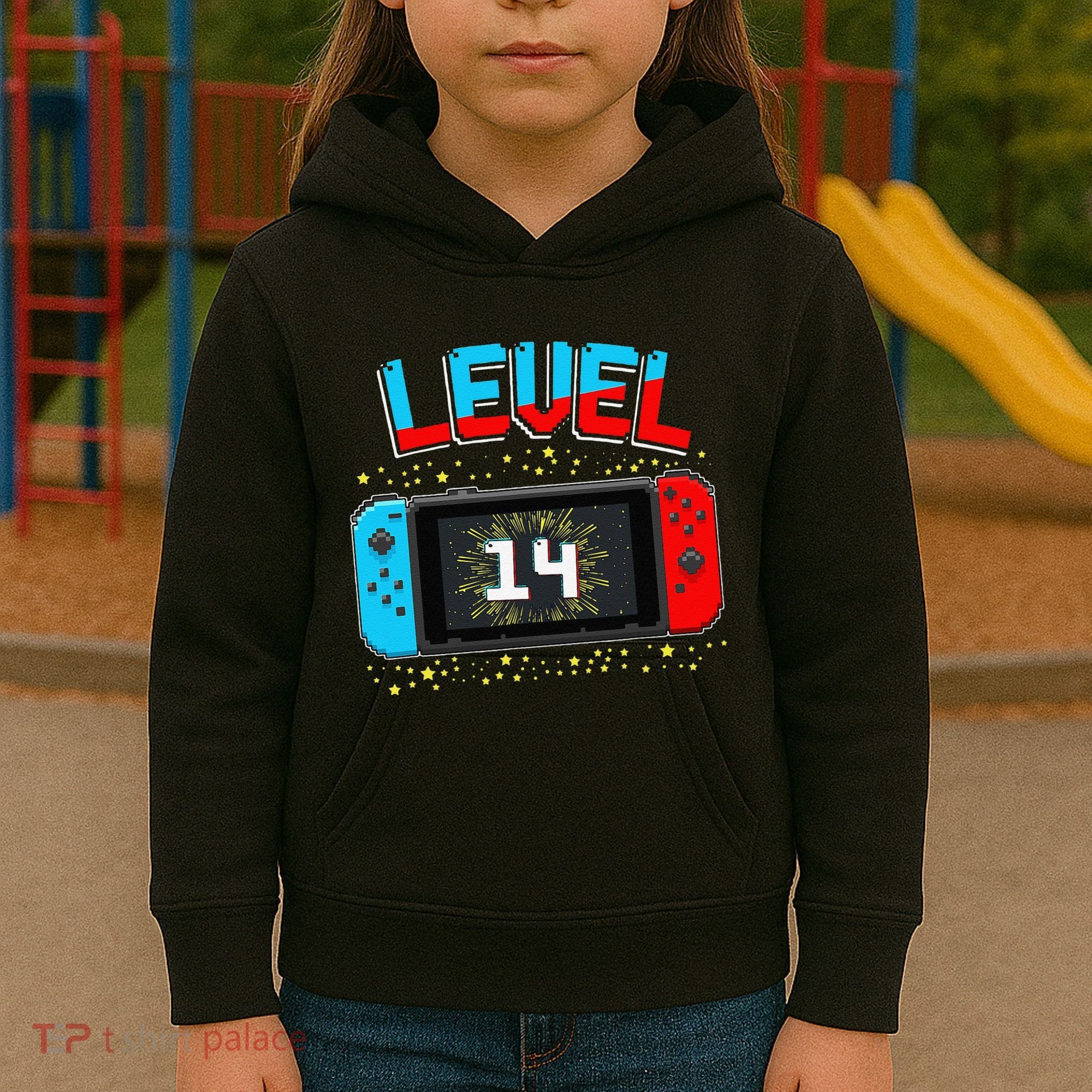 Level 14 Unlocked Gamer 14th Birthday Gift Video Game Lovers Cute Kids Hoodie