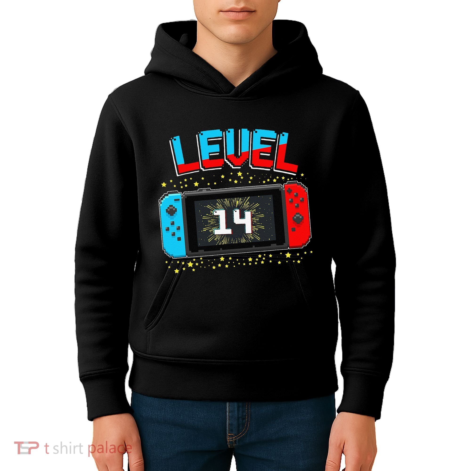 Level 14 Unlocked Gamer 14th Birthday Gift Video Game Lovers Cute Kids Hoodie