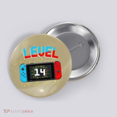 Level 14 Unlocked Gamer 14th Birthday Gift Video Game Lovers Cute Button