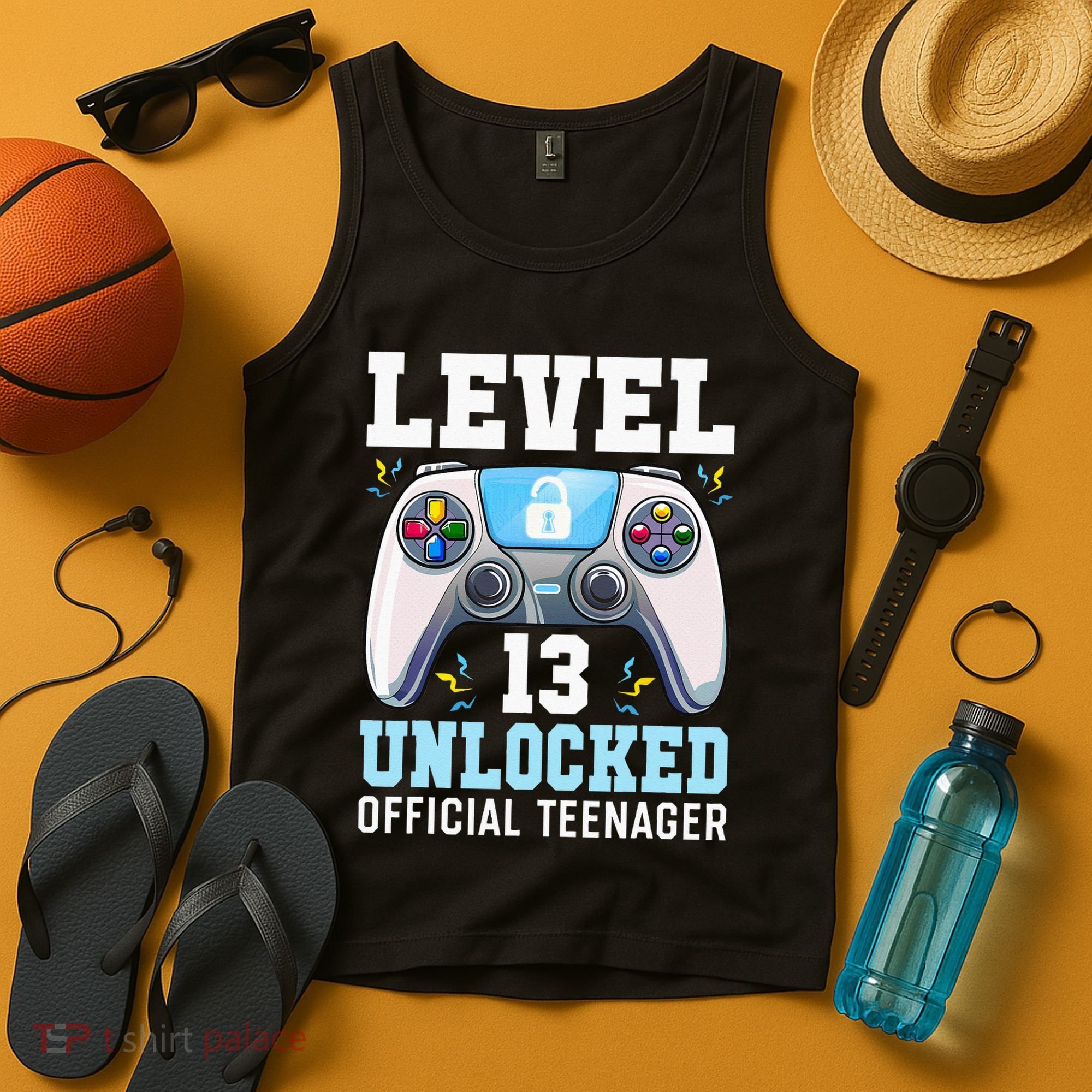 Level 13 Unlocked Video Game 13th Birthday Gamer Kids Tank Top