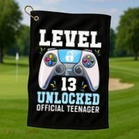 Level 13 Unlocked Video Game 13th Birthday Gamer Kids Golf Towel thumb 1