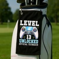 Level 13 Unlocked Video Game 13th Birthday Gamer Kids Golf Towel thumb 2