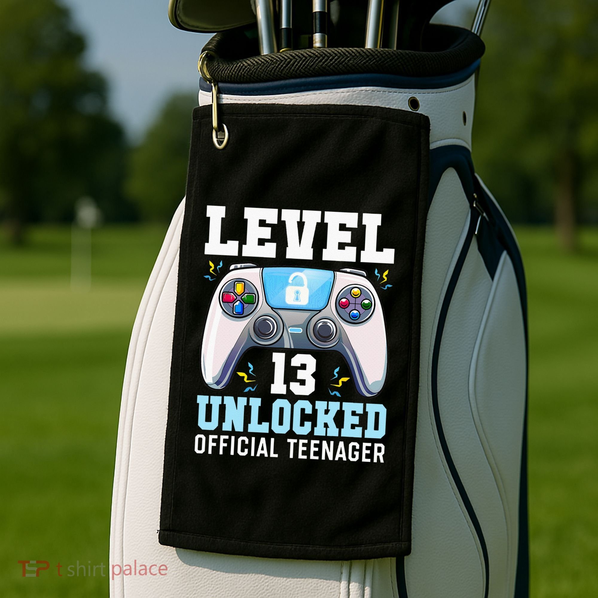 Level 13 Unlocked Video Game 13th Birthday Gamer Kids Golf Towel