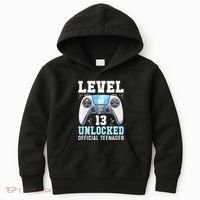 Level 13 Unlocked Video Game 13th Birthday Gamer Kids Kids Hoodie thumb 0