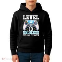 Level 13 Unlocked Video Game 13th Birthday Gamer Kids Kids Hoodie thumb 4