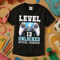Level 13 Unlocked Video Game 13th Birthday Gamer Kids Kids T-Shirt thumb 3