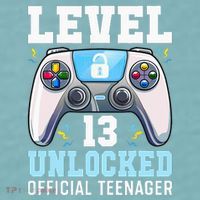 Level 13 Unlocked Video Game 13th Birthday Gamer Kids Sueded Cloud Jersey T-Shirt thumb 2