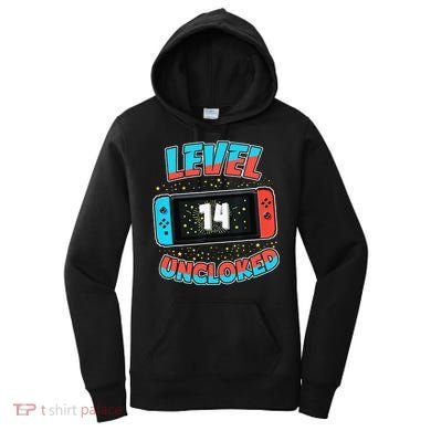 Level 14 Unlocked Gamer 14th Birthday Gift Video Game Lovers Women's Hoodie