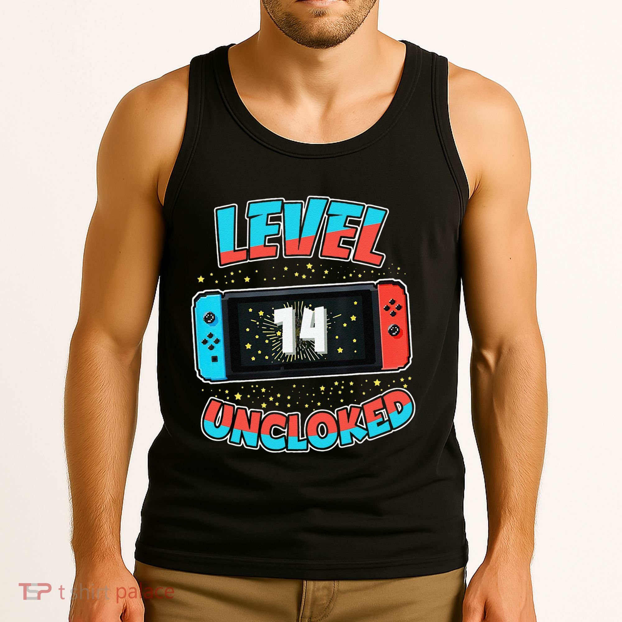 Level 14 Unlocked Gamer 14th Birthday Gift Video Game Lovers Tank Top