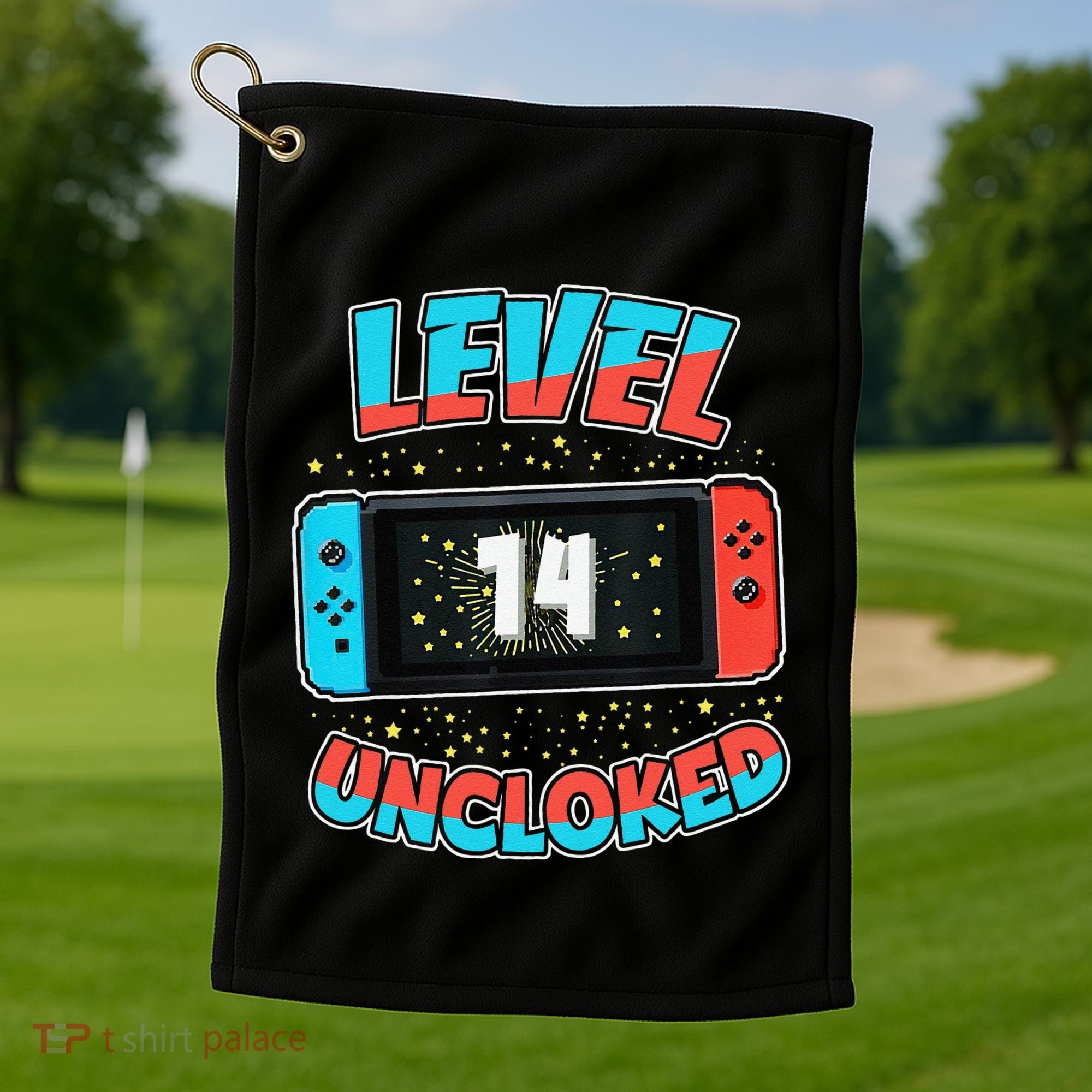 Level 14 Unlocked Gamer 14th Birthday Gift Video Game Lovers Golf Towel