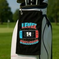 Level 14 Unlocked Gamer 14th Birthday Gift Video Game Lovers Golf Towel thumb 2