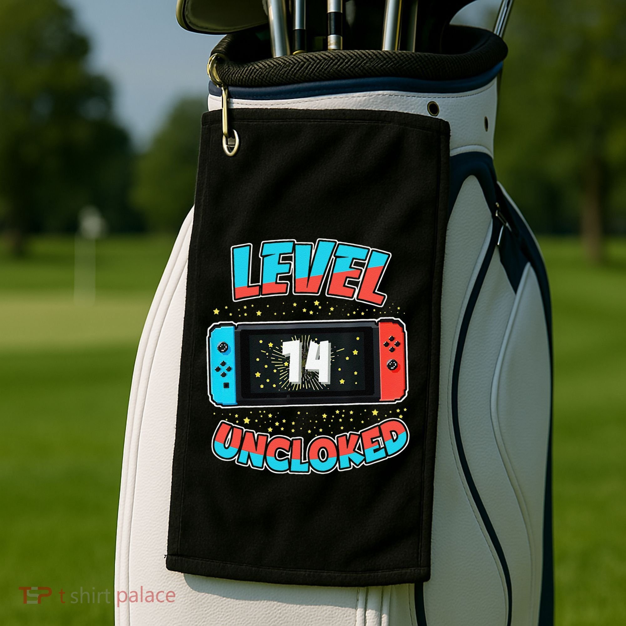 Level 14 Unlocked Gamer 14th Birthday Gift Video Game Lovers Golf Towel