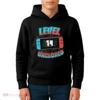 Level 14 Unlocked Gamer 14th Birthday Gift Video Game Lovers Kids Hoodie thumb 4