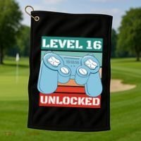 Level 16 Unlocked Gaming Retro Golf Towel thumb 1