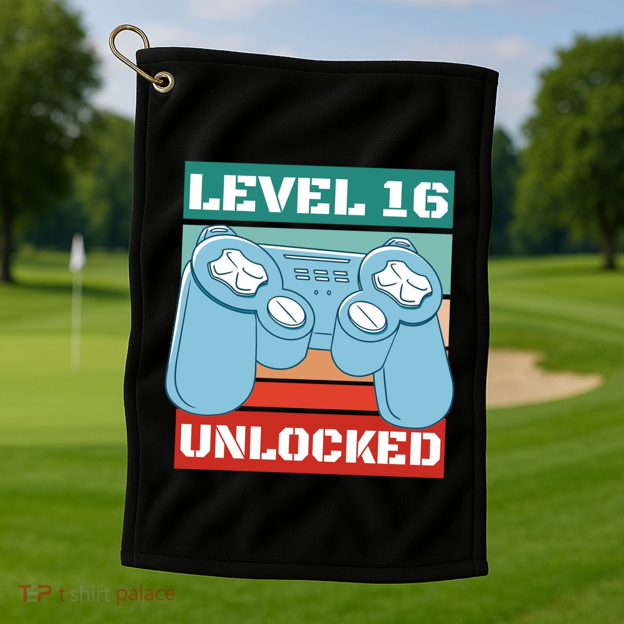 Level 16 Unlocked Gaming Retro Golf Towel