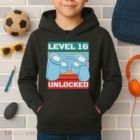 Level 16 Unlocked Gaming Retro Kids Hoodie thumb 2