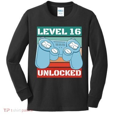 Level 16 Unlocked Gaming Retro Kids Long Sleeve Shirt