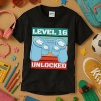 Level 16 Unlocked Gaming Retro Kids T-Shirt thumb 3