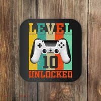 Level 10 Unlocked Birthday For 10 Years Old Gamer Bday Coaster thumb 0