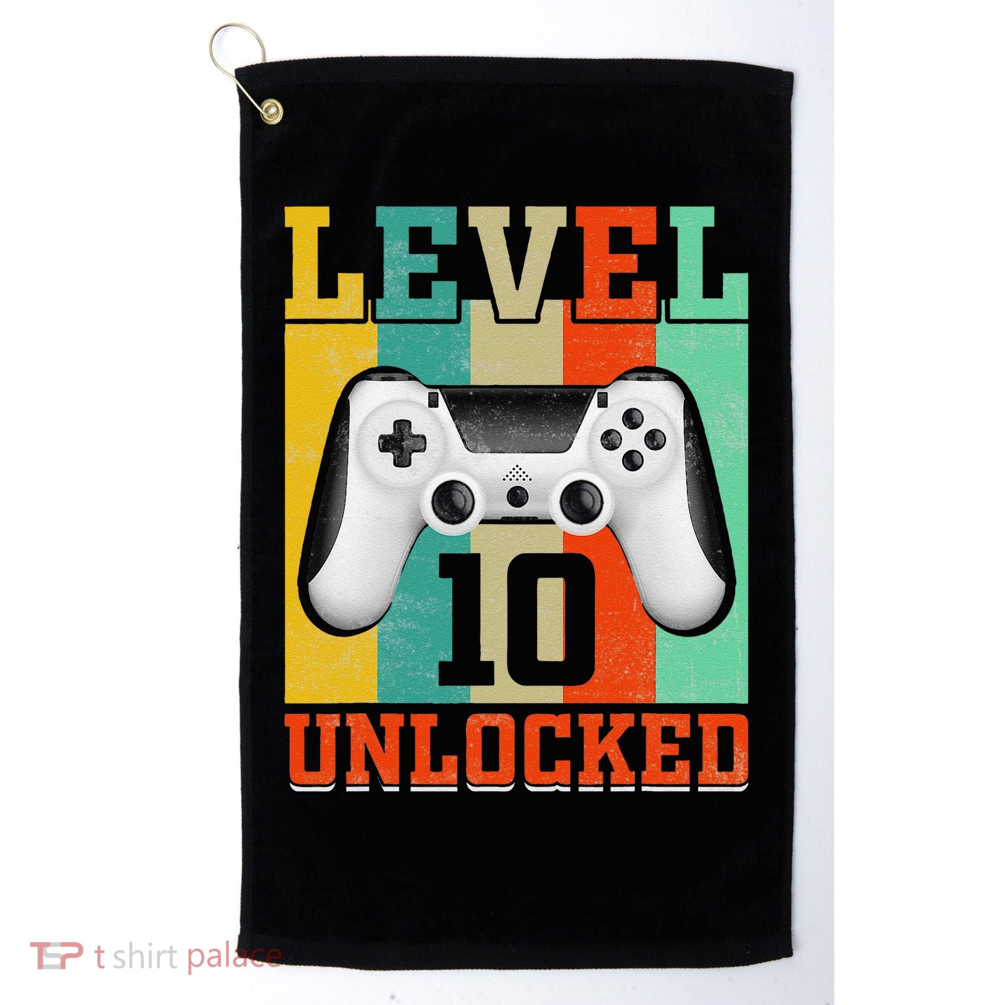Level 10 Unlocked Birthday For 10 Years Old Gamer Bday Golf Towel