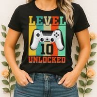 Level 10 Unlocked Birthday For 10 Years Old Gamer Bday Women's T-Shirt thumb 2