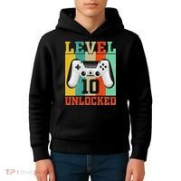Level 10 Unlocked Birthday For 10 Years Old Gamer Bday Kids Hoodie thumb 4