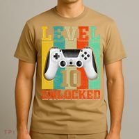 Level 10 Unlocked Birthday For 10 Years Old Gamer Bday T-Shirt thumb 3