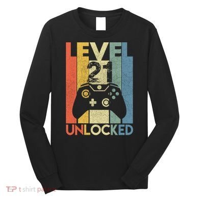 Level 21 Unlocked Awesome Video Game 21 Birthday Gift Long Sleeve Shirt