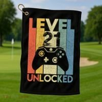 Level 21 Unlocked Awesome Video Game 21 Birthday Gift Golf Towel thumb 1