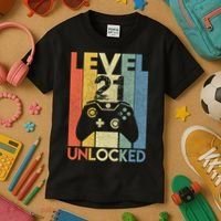 Level 21 Unlocked Awesome Video Game 21 Birthday Gift Kids T-Shirt thumb 3