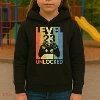 Level 23 Unlocked Awesome Video Game 23 Birthday Gift Kids Hoodie thumb 3