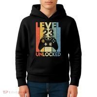 Level 23 Unlocked Awesome Video Game 23 Birthday Gift Kids Hoodie thumb 4