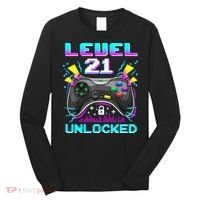 Level 21 Unlocked 21st Birthday Video Game Gift Birthday Gaming Long Sleeve Shirt thumb 0