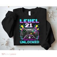 Level 21 Unlocked 21st Birthday Video Game Gift Birthday Gaming Sweatshirt thumb 2