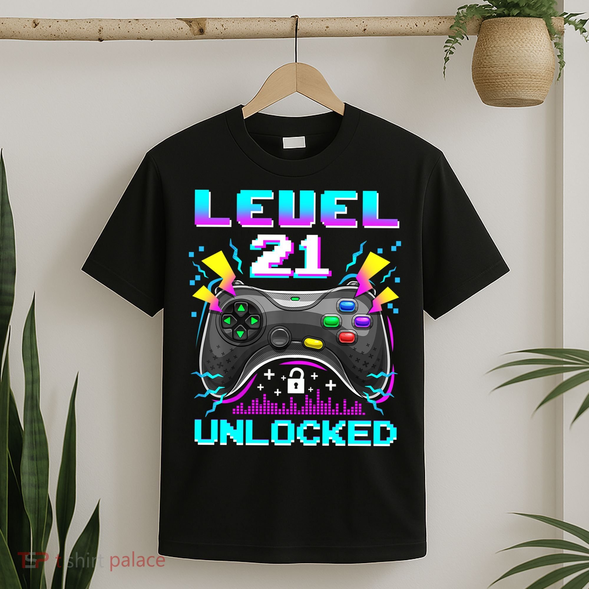 Level 21 Unlocked 21st Birthday Video Game Gift Birthday Gaming T-Shirt