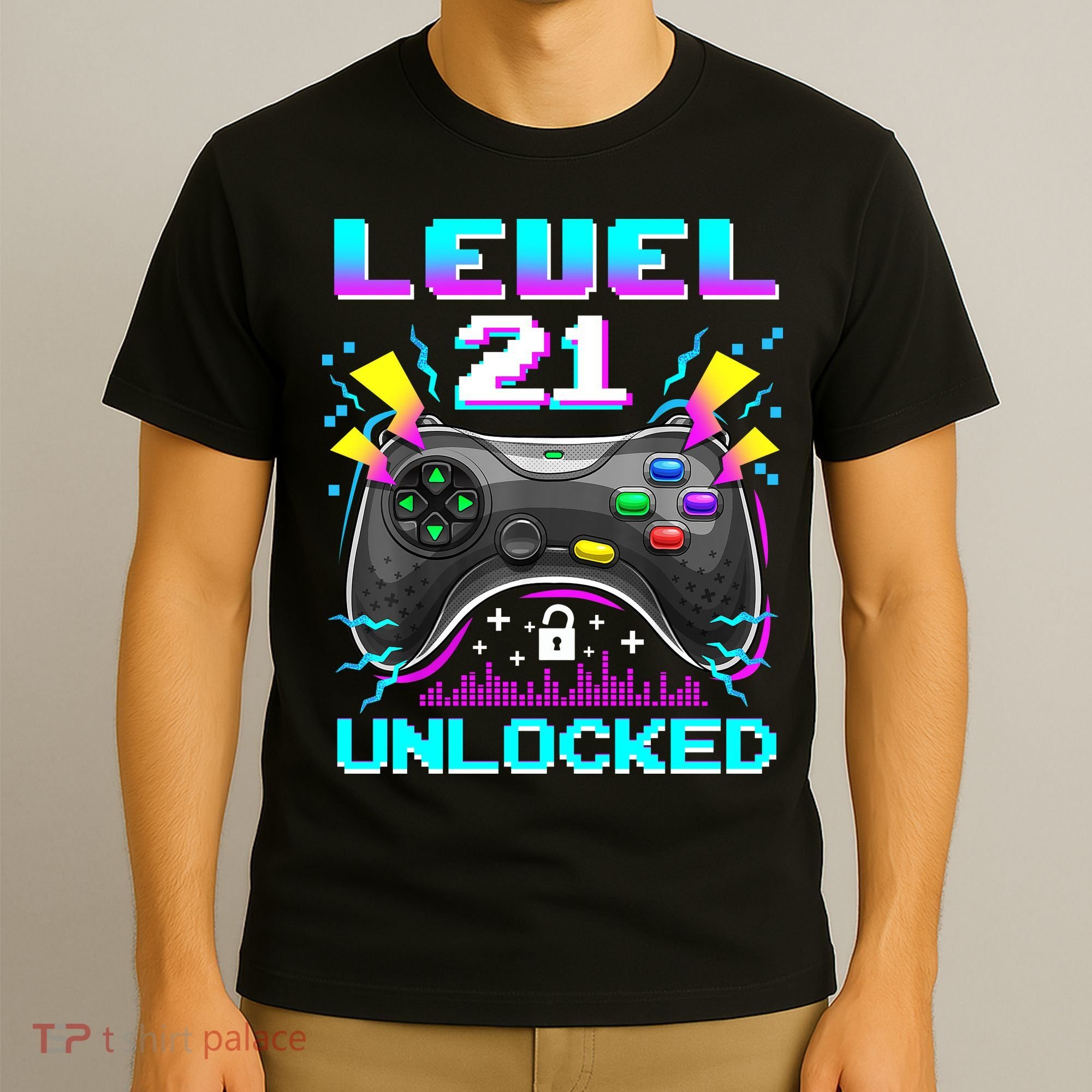 Level 21 Unlocked 21st Birthday Video Game Gift Birthday Gaming T-Shirt