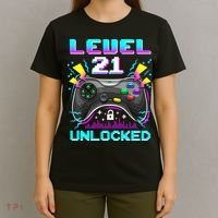 Level 21 Unlocked 21st Birthday Video Game Gift Birthday Gaming T-Shirt thumb 4