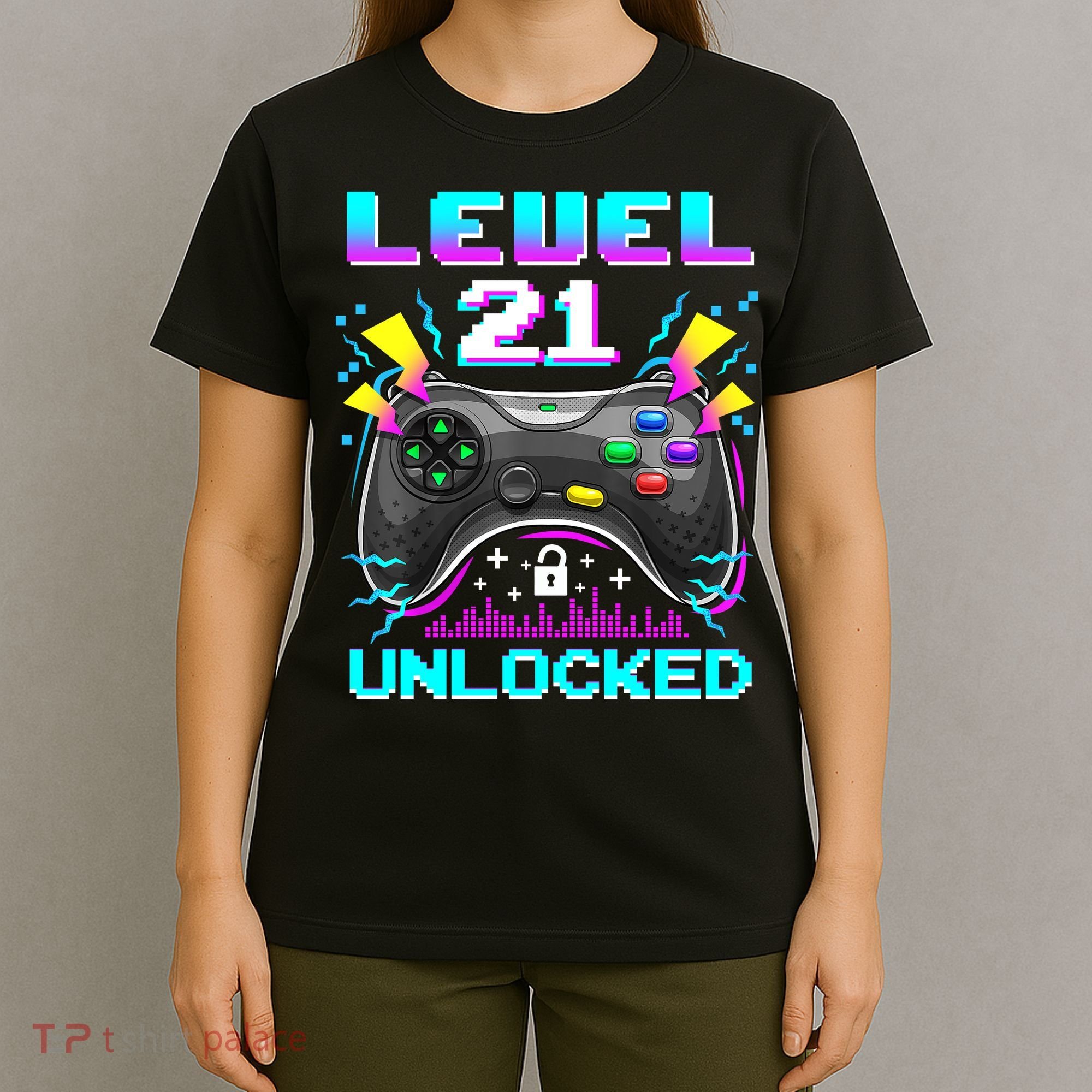 Level 21 Unlocked 21st Birthday Video Game Gift Birthday Gaming T-Shirt