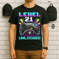 Level 21 Unlocked 21st Birthday Video Game Gift Birthday Gaming T-Shirt thumb 6